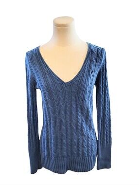 Vintage American Eagle Outfitters Cable Knit Classic Blue Sweater Size Large